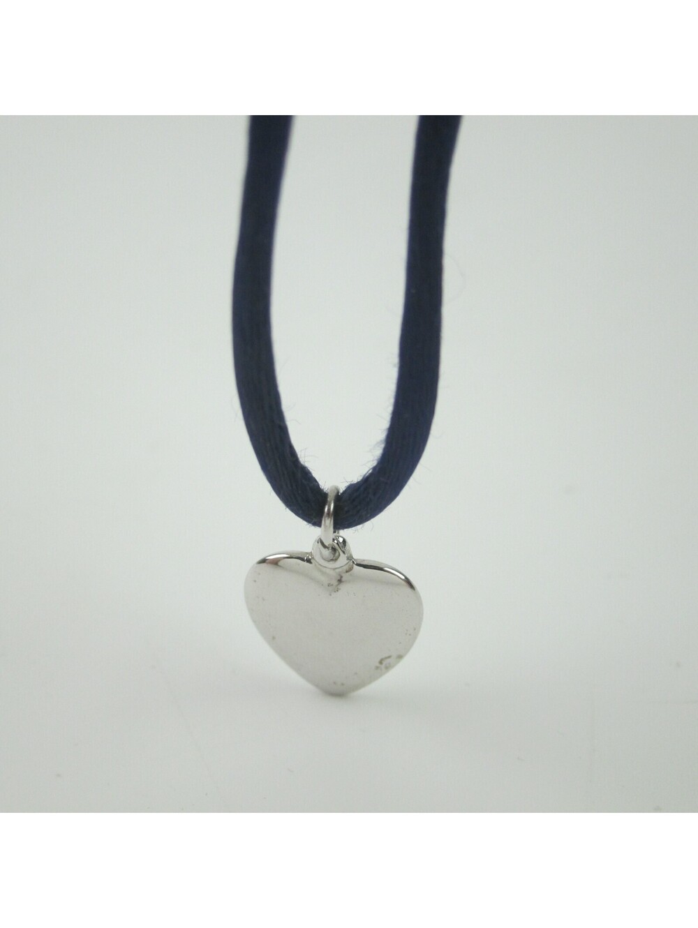 Vintage 1981 Sarah Coventry Nicole Silver Heart Childs Necklace Blue Satin Cord